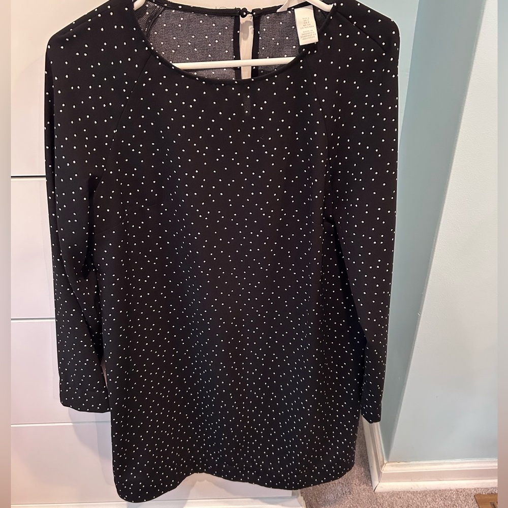 H&M black polka dot swing dress bell sleeve size S